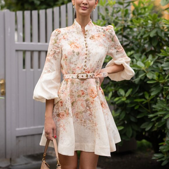 Zimmermann Illustration Buttoned Mini Dress Cream Size 0 - Picture 1 of 13